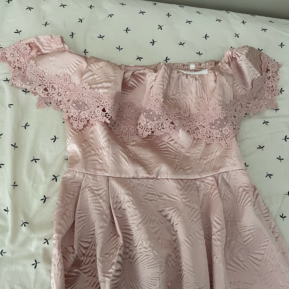 Elegant Strapless Maxi Blush Lace Dress